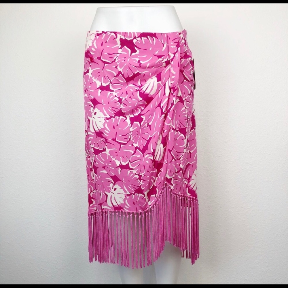 MICHAEL KORS 100% silk tropical fringe wrap skirt